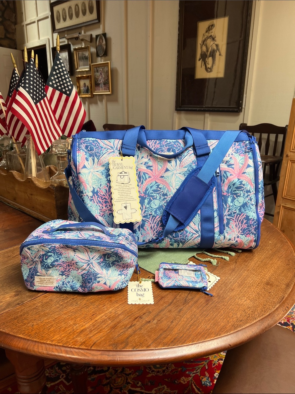 NWT Simply Southern Travel Garment Bag, Cosmo Bag and Wallet Keychain